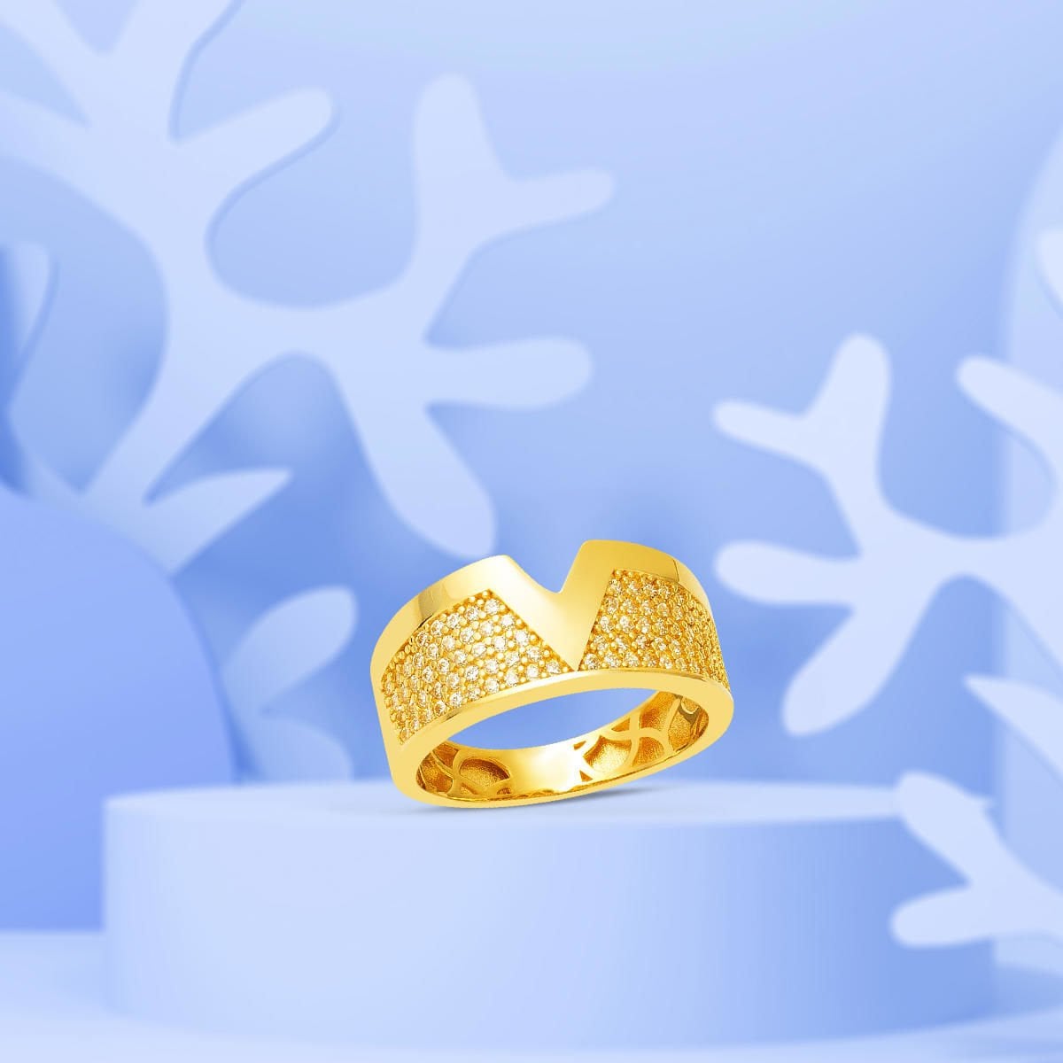 14K Yellow Gold V Cubic Zirconia Ring