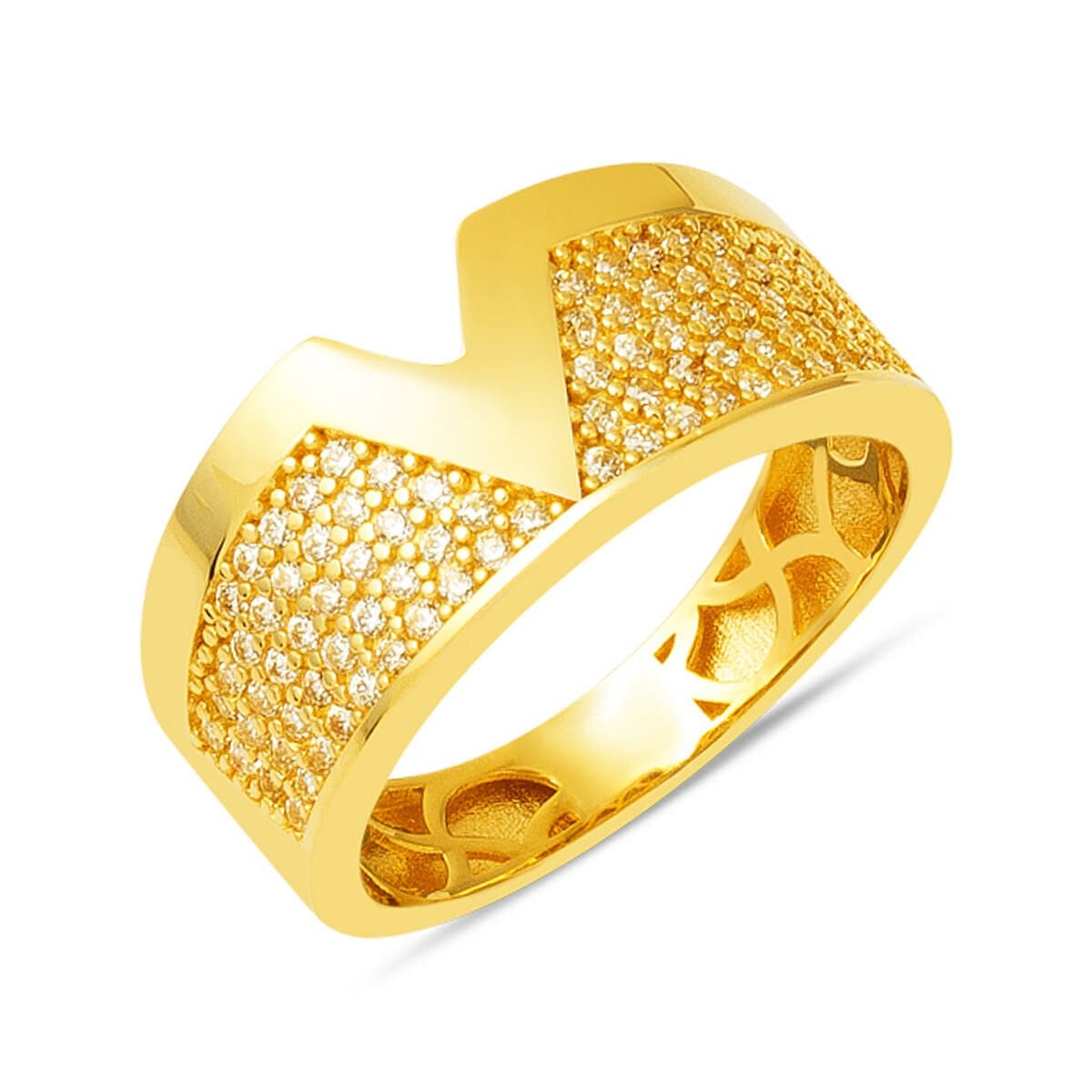 14K Yellow Gold V Cubic Zirconia Ring
