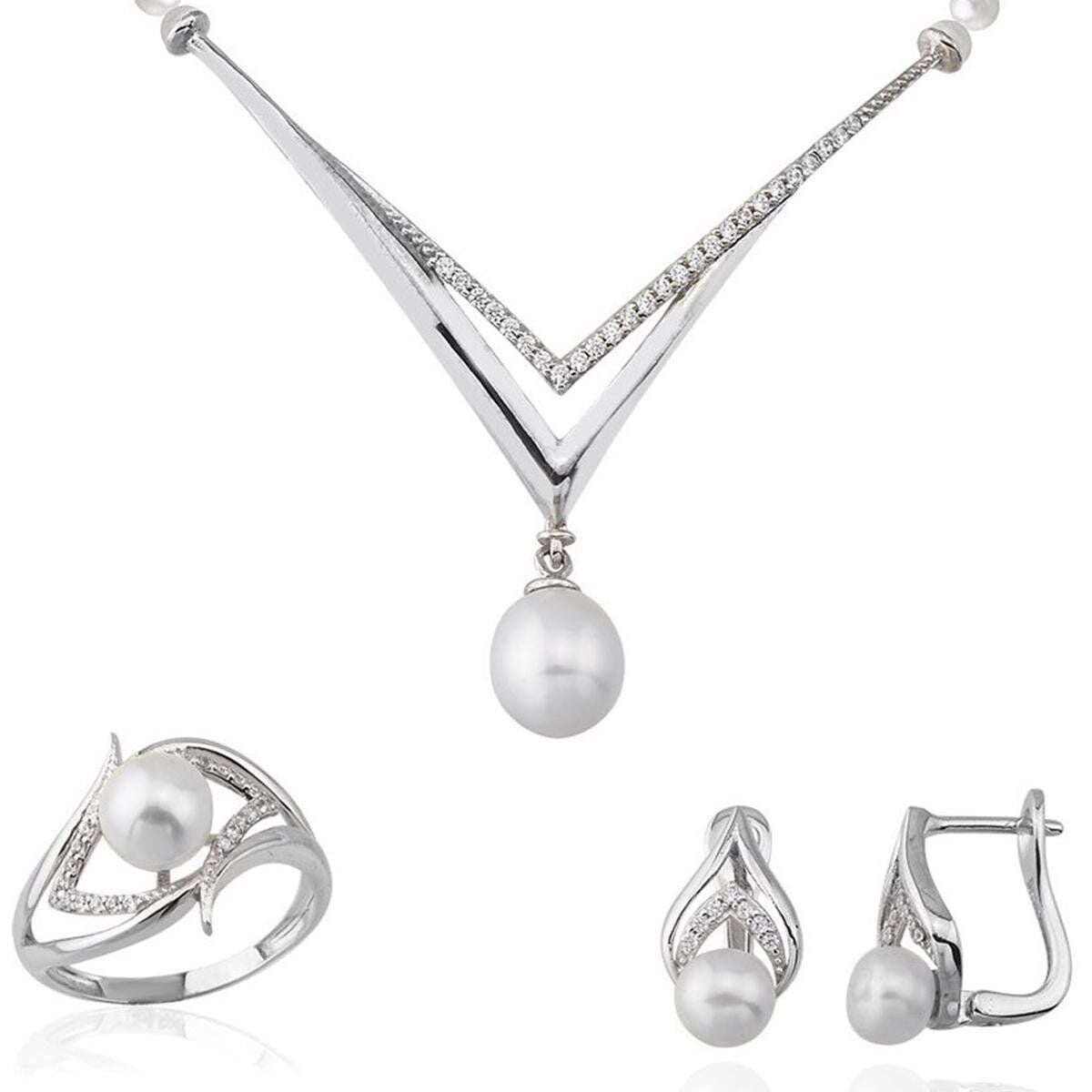 14K White Gold Velletri Bridal Pearl Set