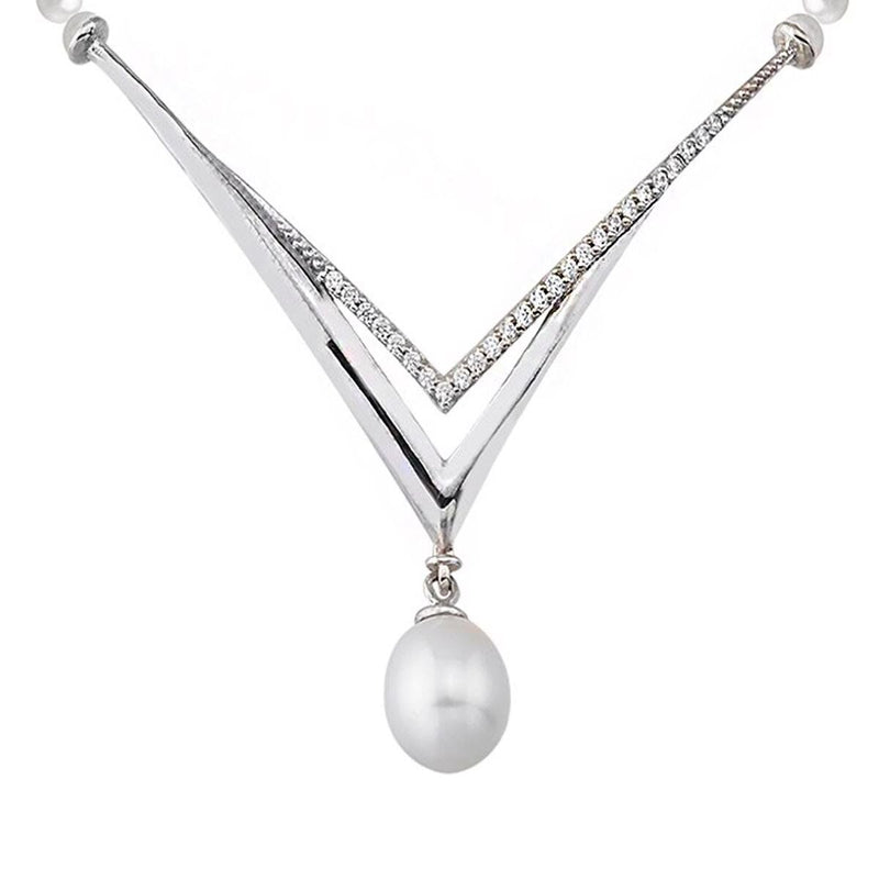 14K White Gold Velletri Pearl Collar Necklace