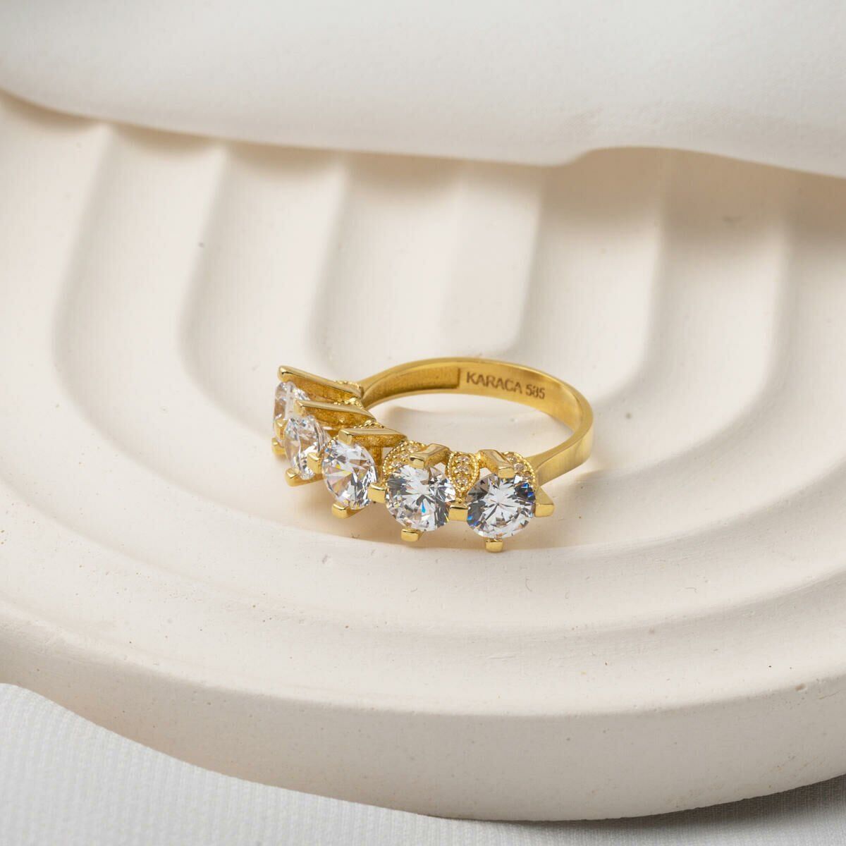 14K Yellow Gold Venus Five Stone Cubic Zirconia Ring