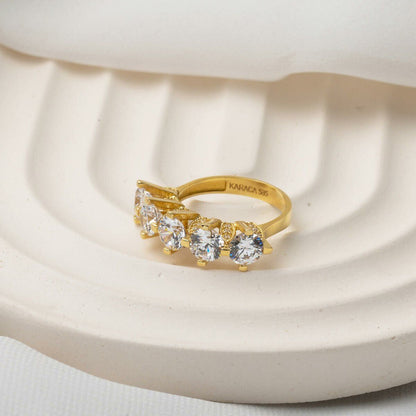 14K Yellow Gold Venus Five Stone Cubic Zirconia Ring