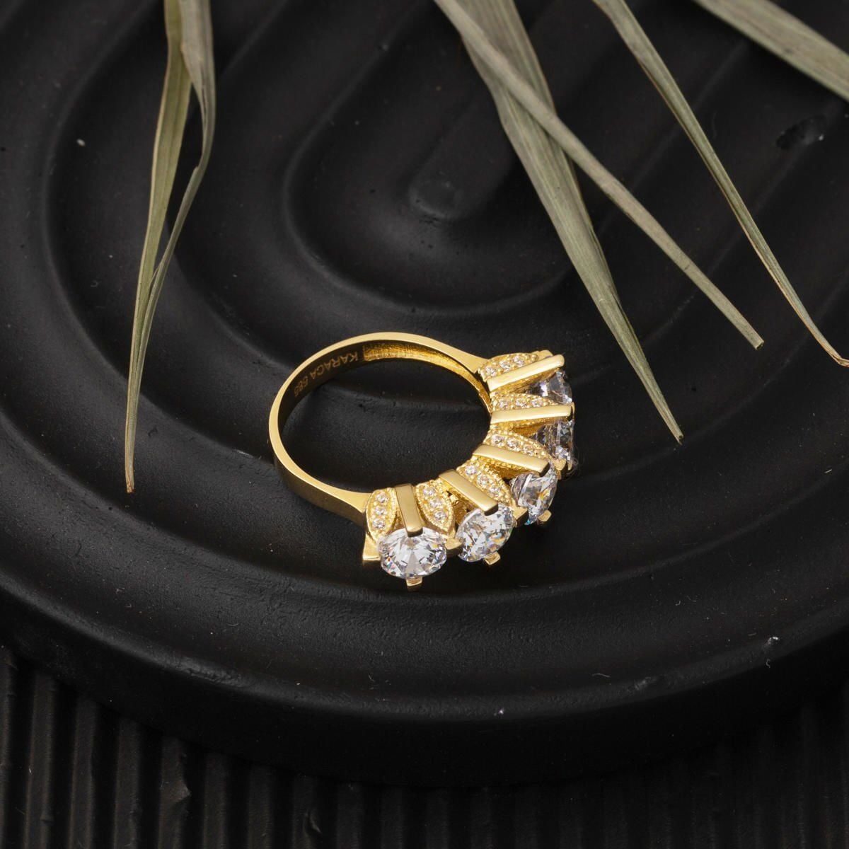 14K Yellow Gold Venus Five Stone Cubic Zirconia Ring