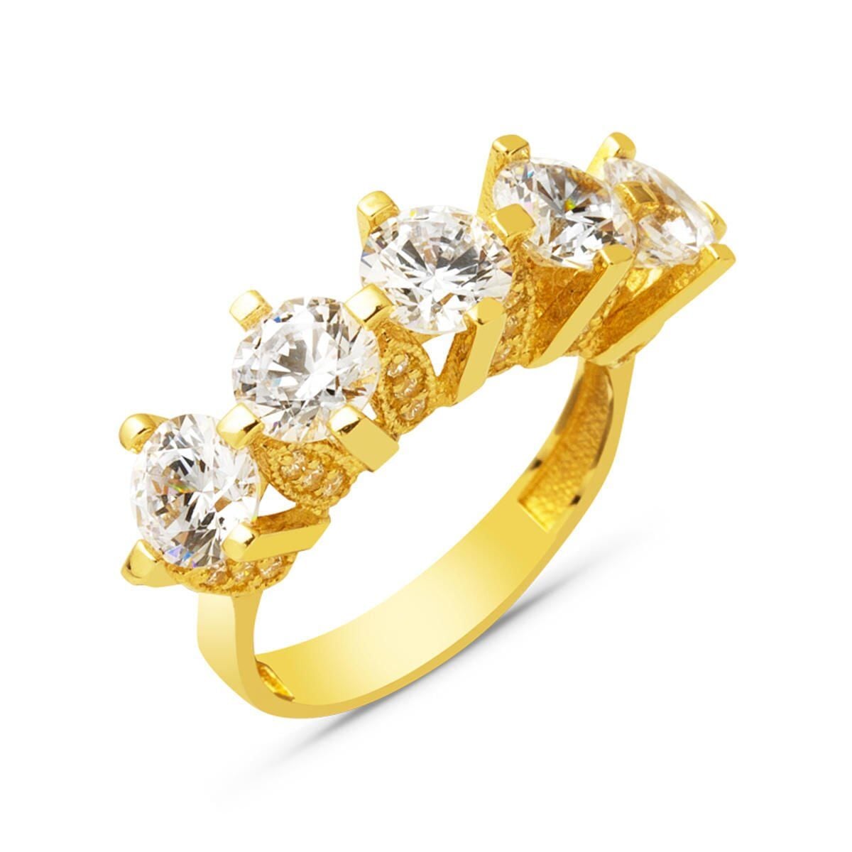 14K Yellow Gold Venus Five Stone Cubic Zirconia Ring