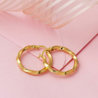 14K Yellow Gold Designer Inspired Twisted Hoop Earrings 3 cm Diameter