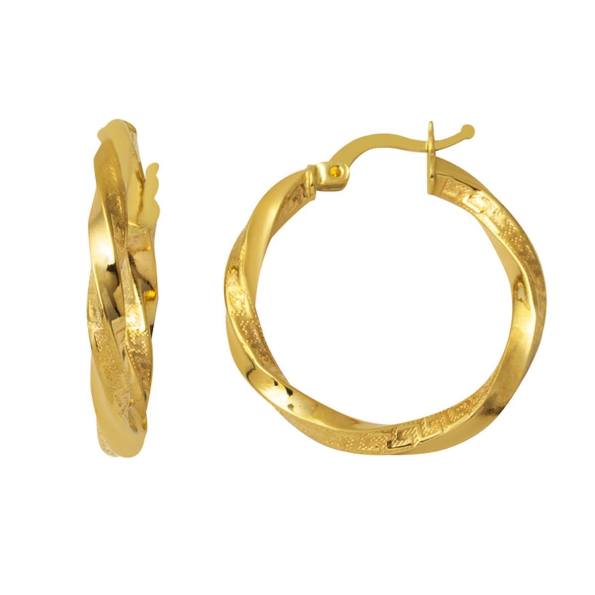 14K Yellow Gold Designer Inspired Twisted Hoop Earrings 3 cm Diameter