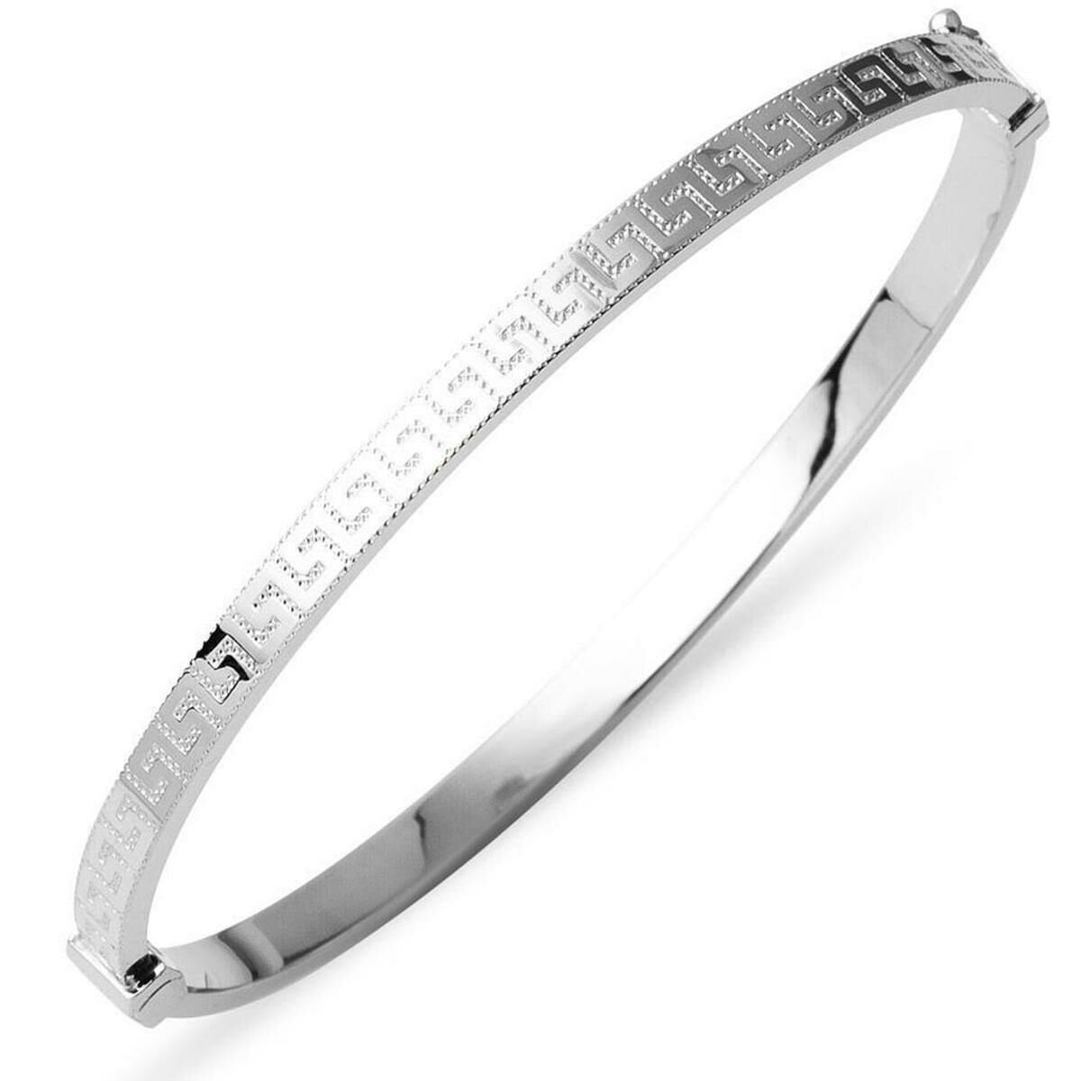14K White Gold Designer Inspired Hinged Cuff Bangle