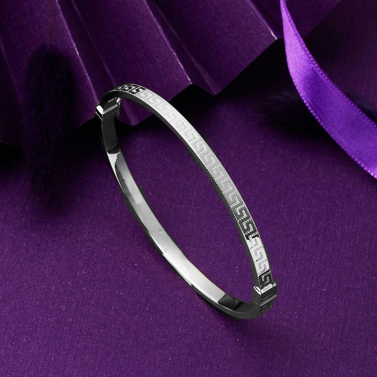 14K White Gold Designer Inspired Hinged Cuff Bangle