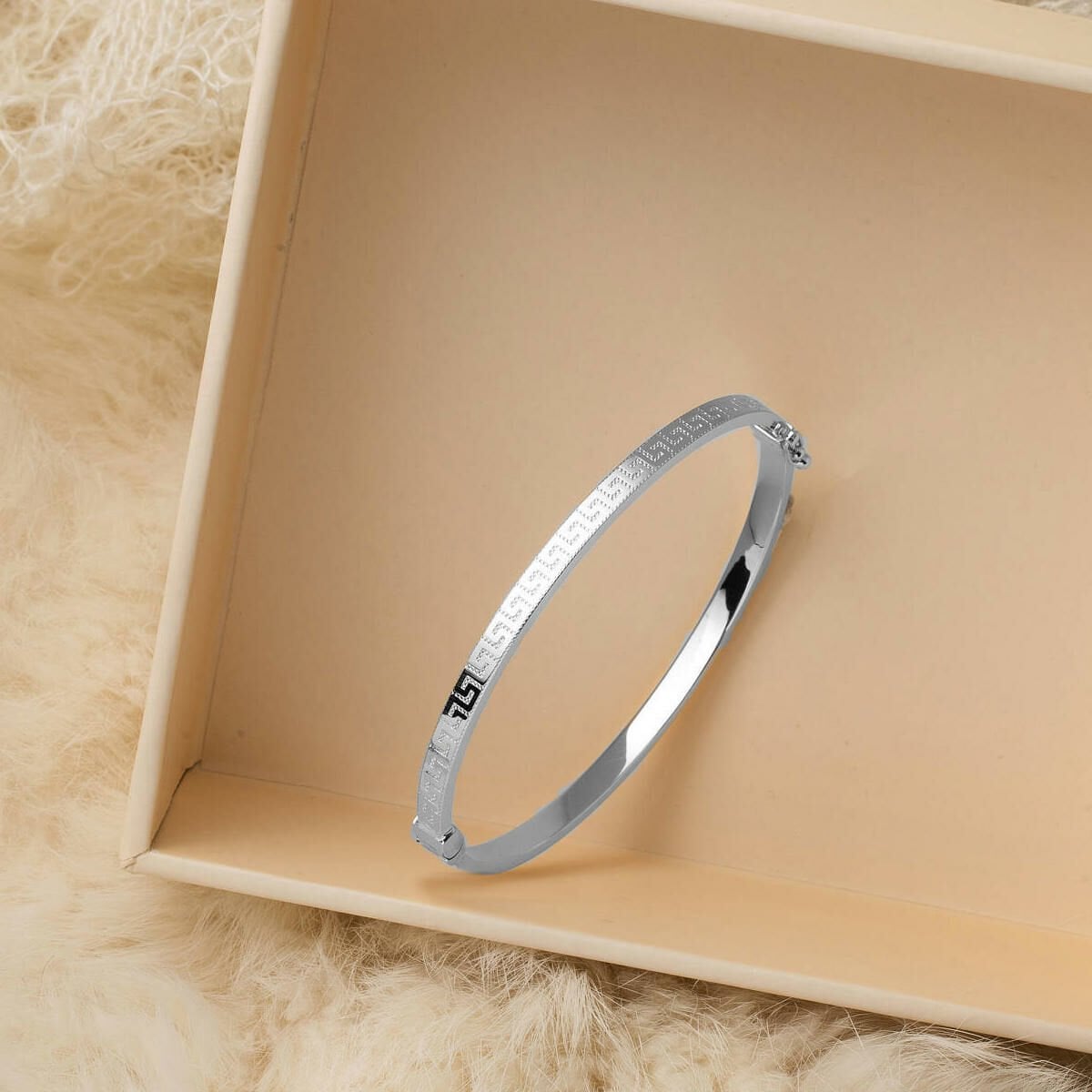 14K White Gold Designer Inspired Hinged Cuff Bangle