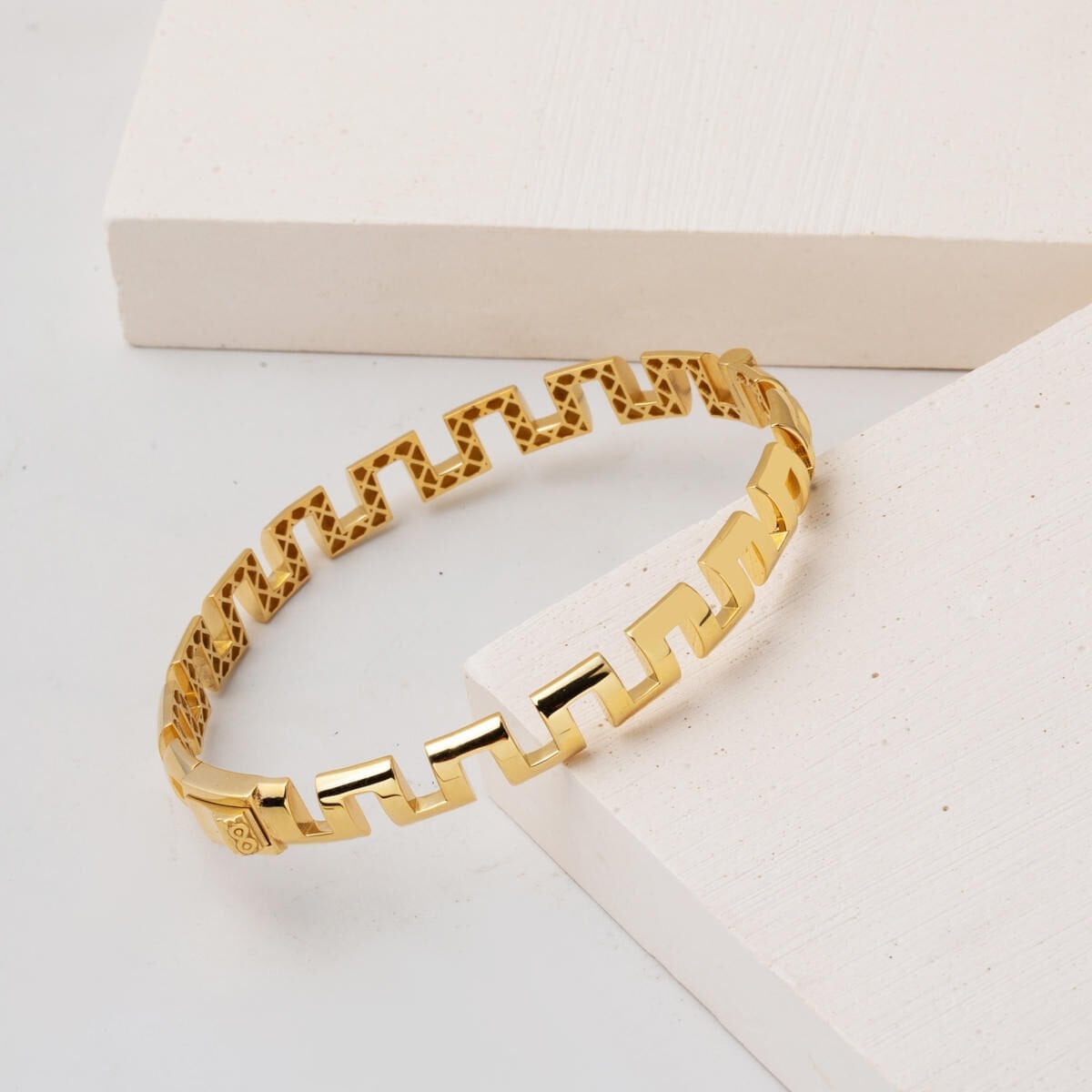 14K Yellow Gold Designer Inspired Women's Hinged Cuff Bangle