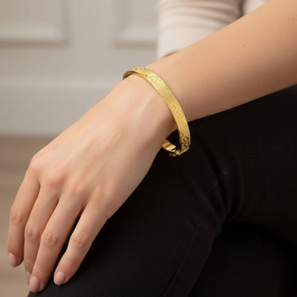14K Yellow Gold Designer Inspired Style Hinged Cuff Bangle