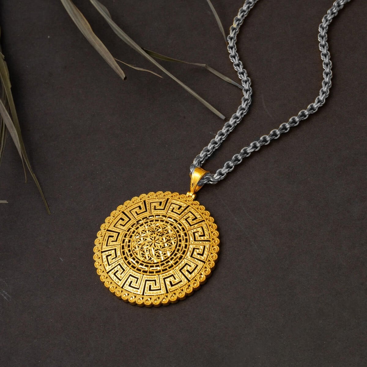 14K Yellow Gold Designer Inspired Medallion Pendant