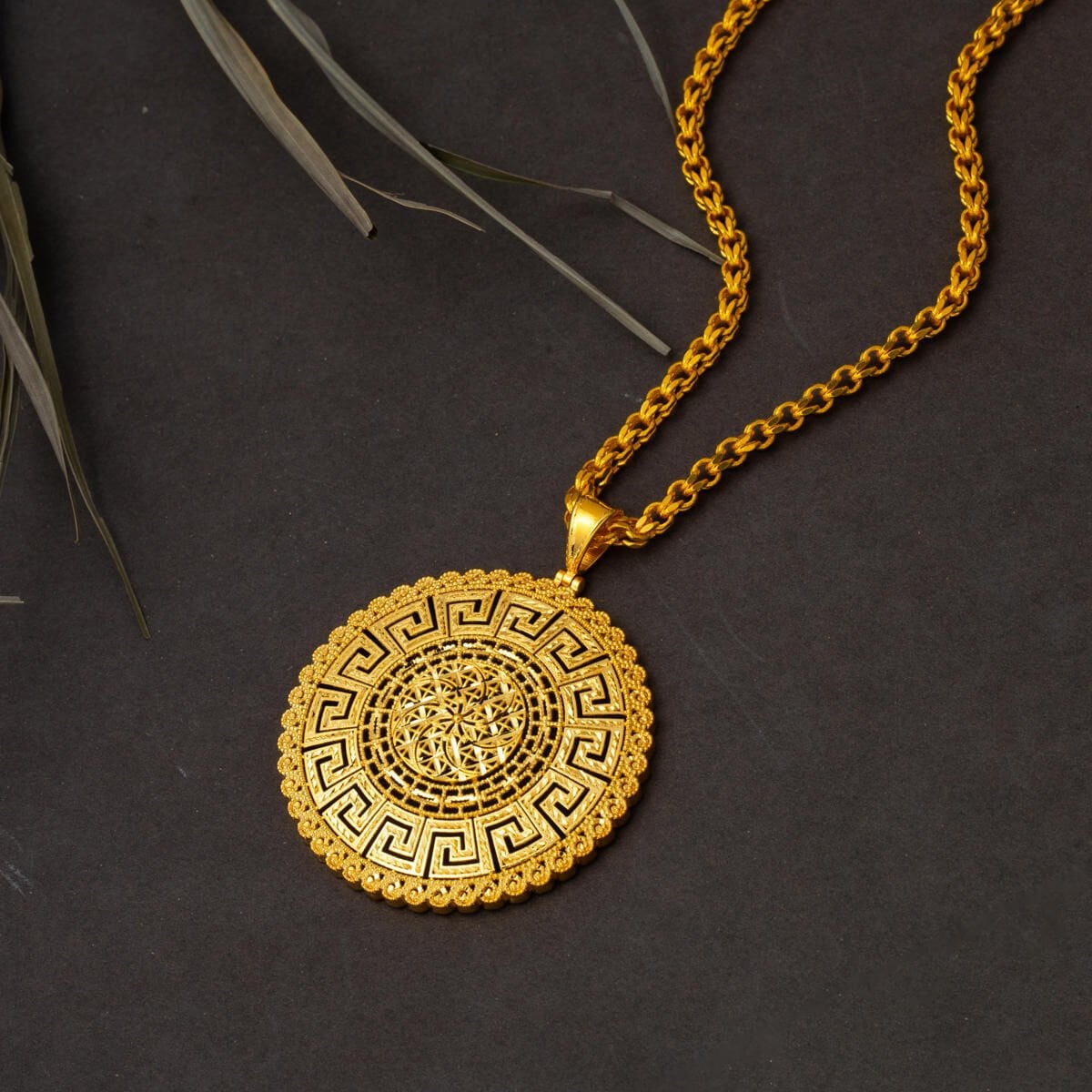 14K Yellow Gold Designer Inspired Medallion Necklace