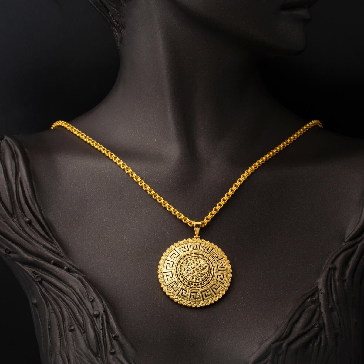 14K Yellow Gold Designer Inspired Medallion Necklace