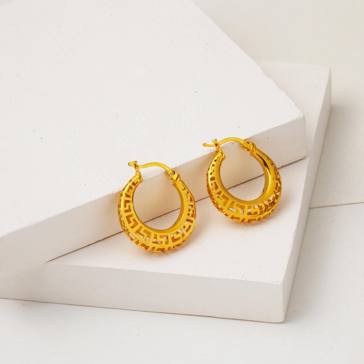 22K Yellow Gold Designer Inspired Medium Hoop Earrings