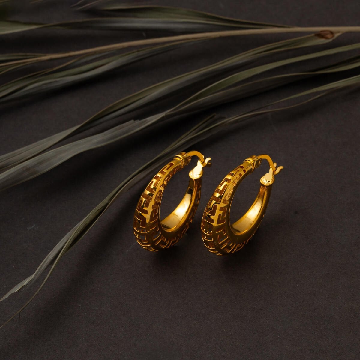 22K Yellow Gold Designer Inspired Medium Hoop Earrings