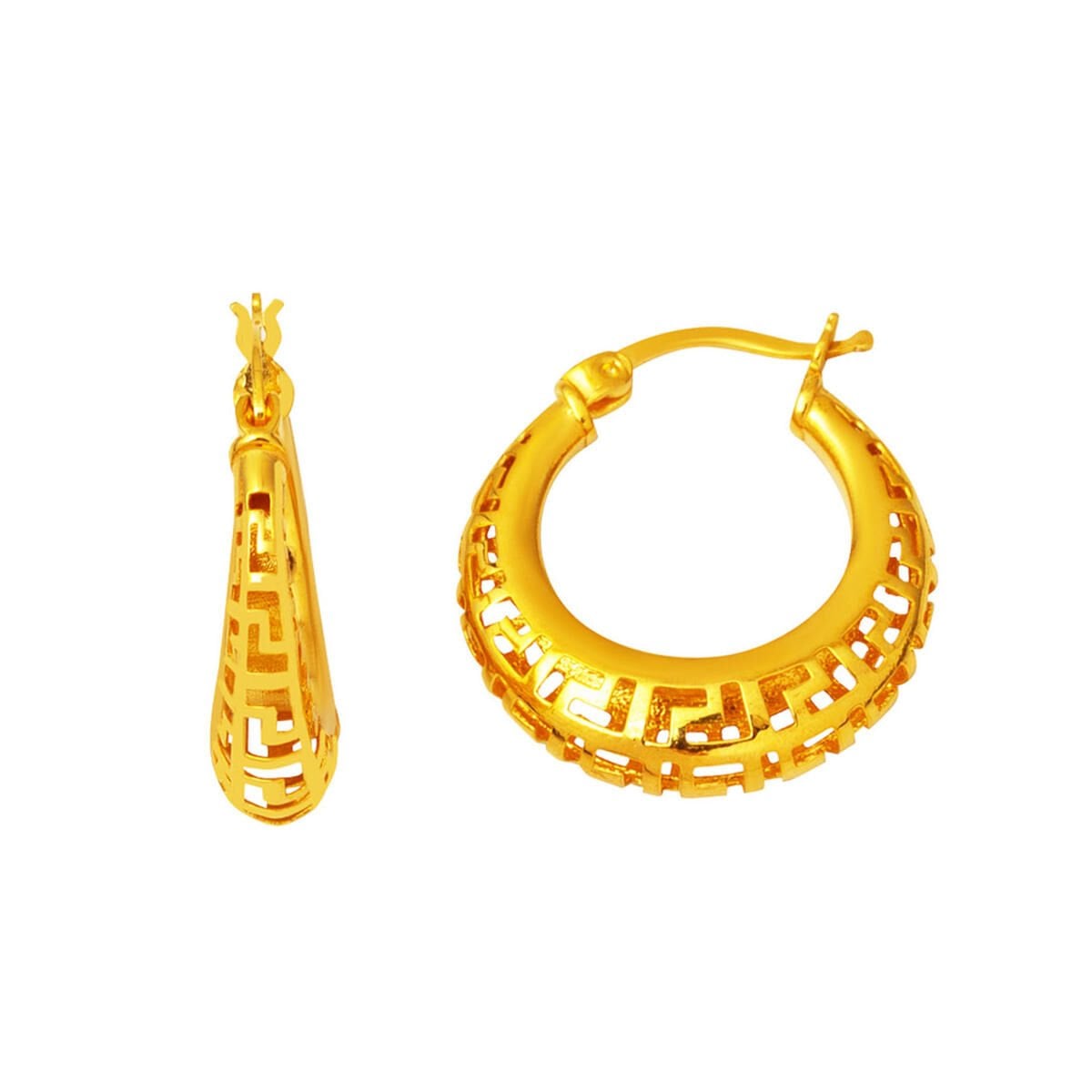 22K Yellow Gold Designer Inspired Medium Hoop Earrings