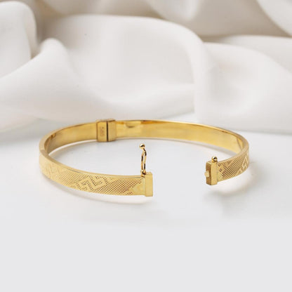 14K Yellow Gold Designer Inspired Style Hinged Cuff Bangle