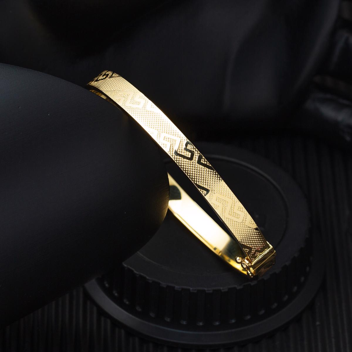 14K Yellow Gold Designer Inspired Style Hinged Cuff Bangle