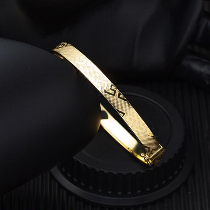 14K Yellow Gold Designer Inspired Style Hinged Cuff Bangle