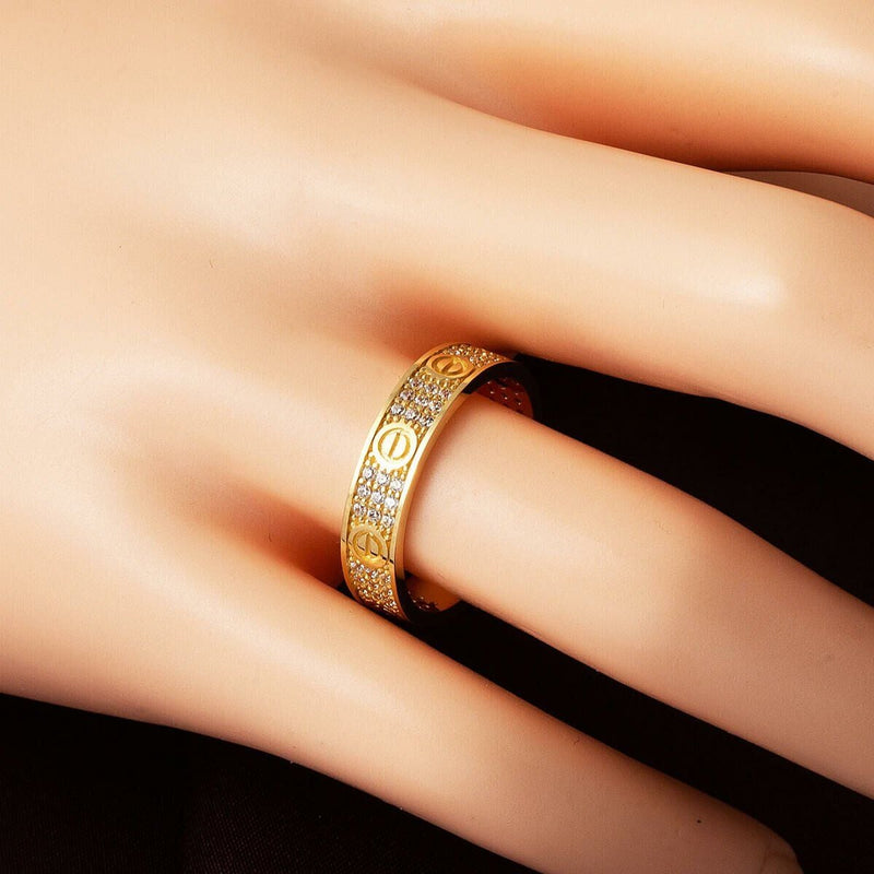 14K Yellow Gold Screw Back Wedding Band Cubic Zirconia Ring