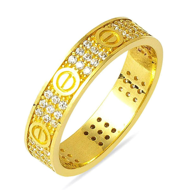 14K Yellow Gold Screw Back Wedding Band Cubic Zirconia Ring