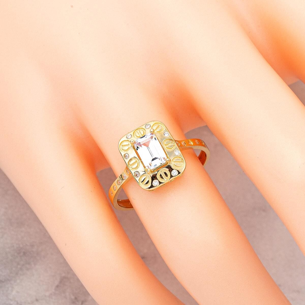 14K Yellow Gold Screw Back Baguette Cubic Zirconia Ring