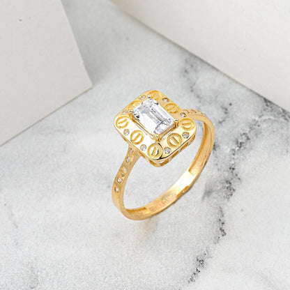 14K Yellow Gold Screw Back Baguette Cubic Zirconia Ring