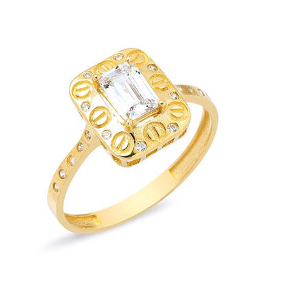 14K Yellow Gold Screw Back Baguette Cubic Zirconia Ring