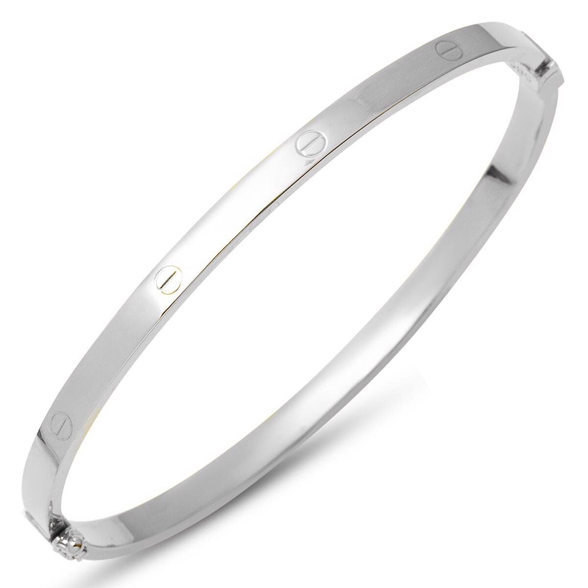 14K White Gold Screw Back Wide Hinged Cuff Bangle