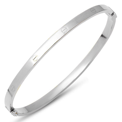 14K White Gold Screw Back Wide Hinged Cuff Bangle