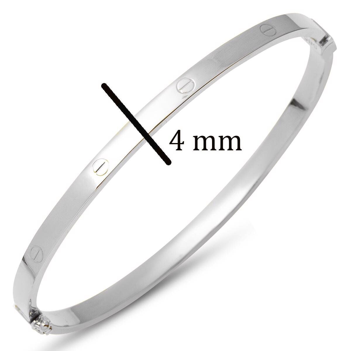 14K White Gold Screw Back Wide Hinged Cuff Bangle