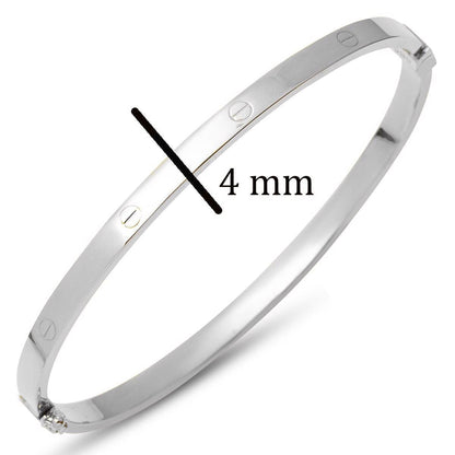 14K White Gold Screw Back Wide Hinged Cuff Bangle