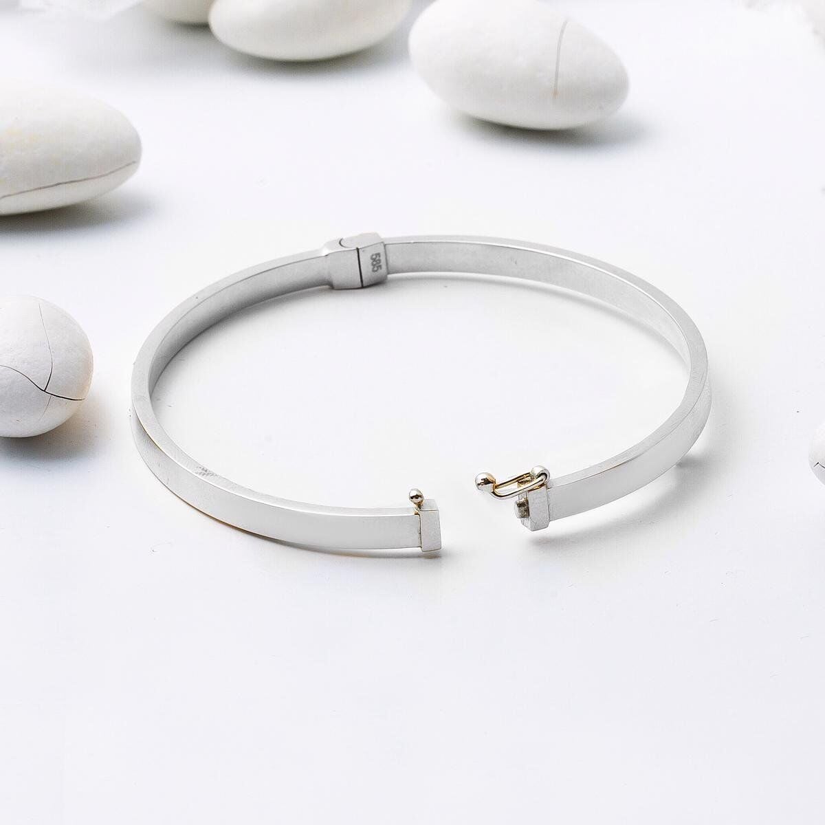 14K White Gold Screw Back Wide Hinged Cuff Bangle