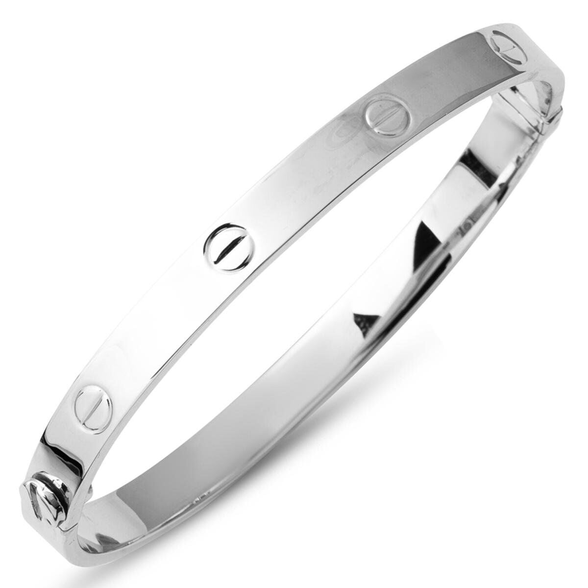 14K White Gold Screw Back Lock Bangle