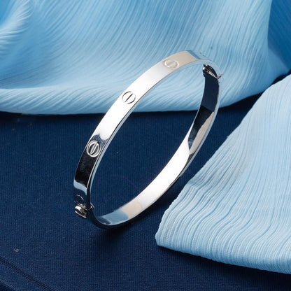 14K White Gold Screw Back Lock Bangle
