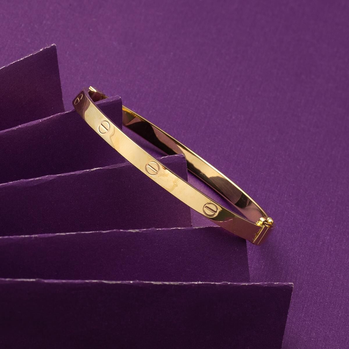 14K Yellow Gold Screw Back Teen Hinged Cuff Bangle