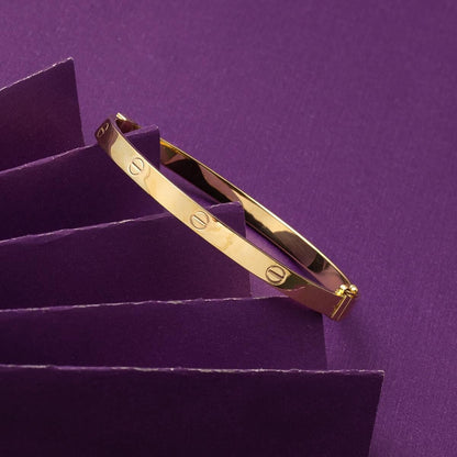 14K Yellow Gold Screw Back Teen Hinged Cuff Bangle