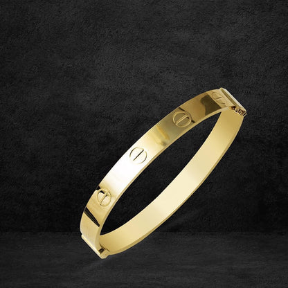 14K Yellow Gold Screw Back 8mm Wide Hinged Cuff Bangle