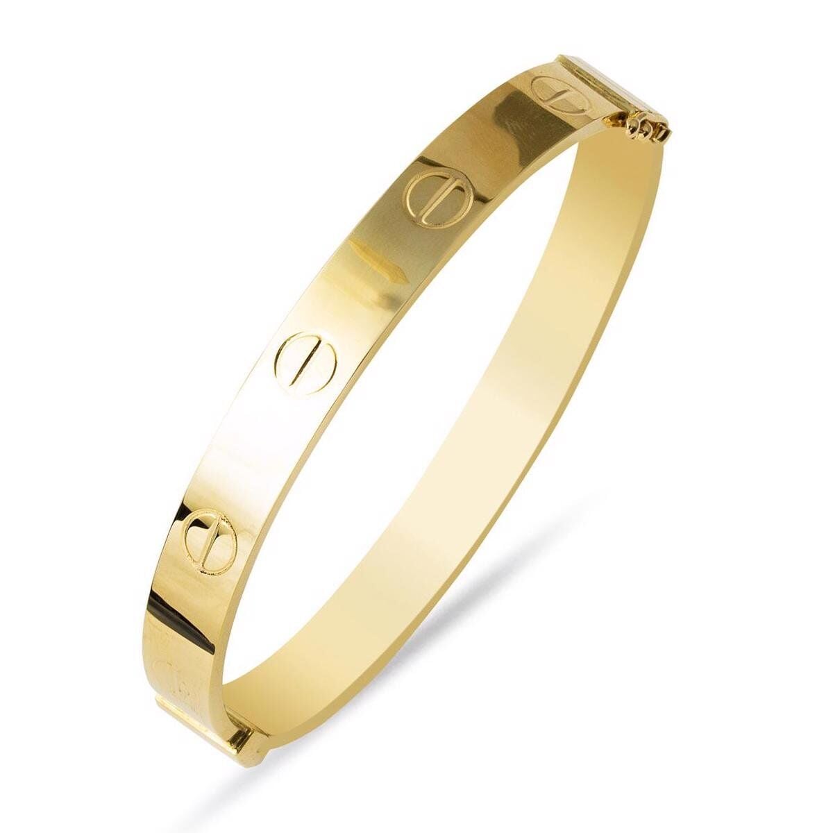 14K Yellow Gold Screw Back 8mm Wide Hinged Cuff Bangle