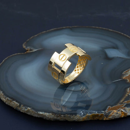 14K Yellow Gold Screw Back Designer Inspired Ring