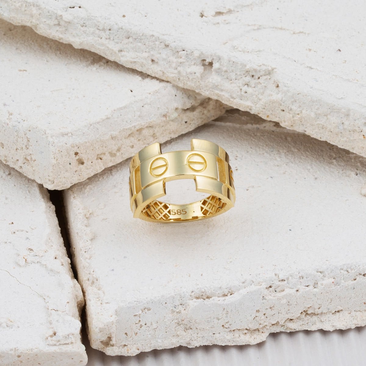 14K Yellow Gold Screw Back Designer Inspired Ring