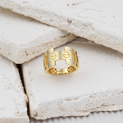 14K Yellow Gold Screw Back Designer Inspired Ring