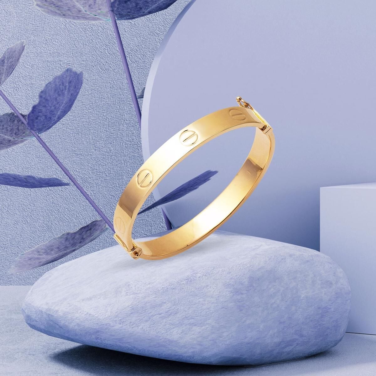 14K Yellow Gold Screw Back Hinged Cuff Teen Bangle