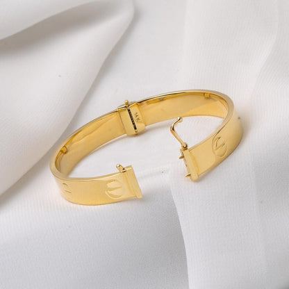 14K Yellow Gold Screw Back Hinged Cuff Teen Bangle
