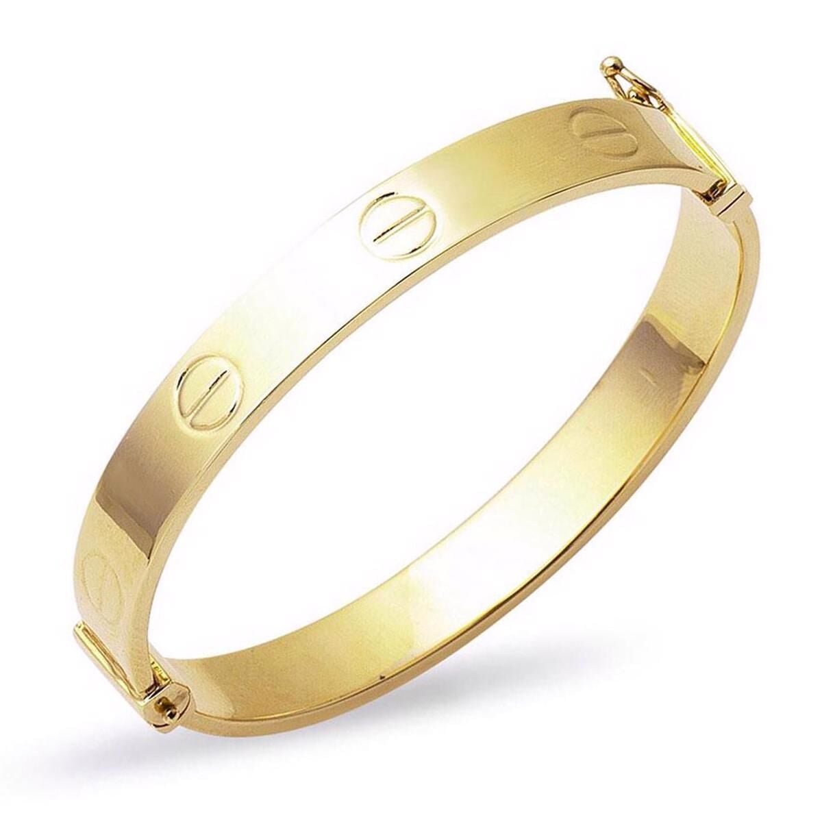 14K Yellow Gold Screw Back Hinged Cuff Teen Bangle