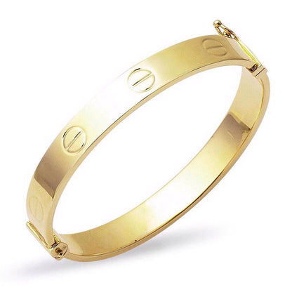 14K Yellow Gold Screw Back Hinged Cuff Teen Bangle