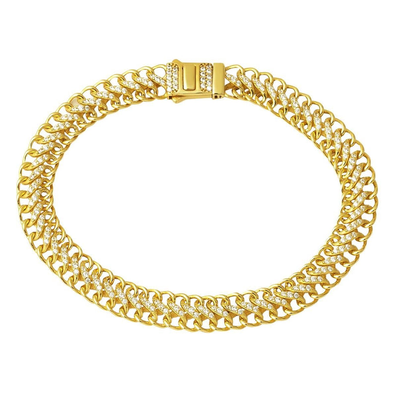 14K Yellow Gold Vienna Woven Chain Cubic Zirconia Bracelet