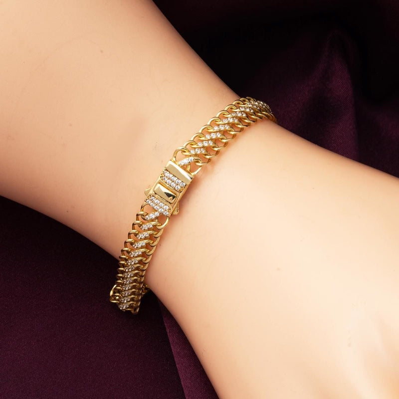 14K Yellow Gold Vienna Woven Chain Cubic Zirconia Bracelet