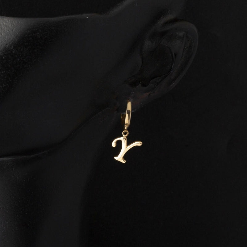 14K Yellow Gold Y Initial Dangle Hoop Earrings